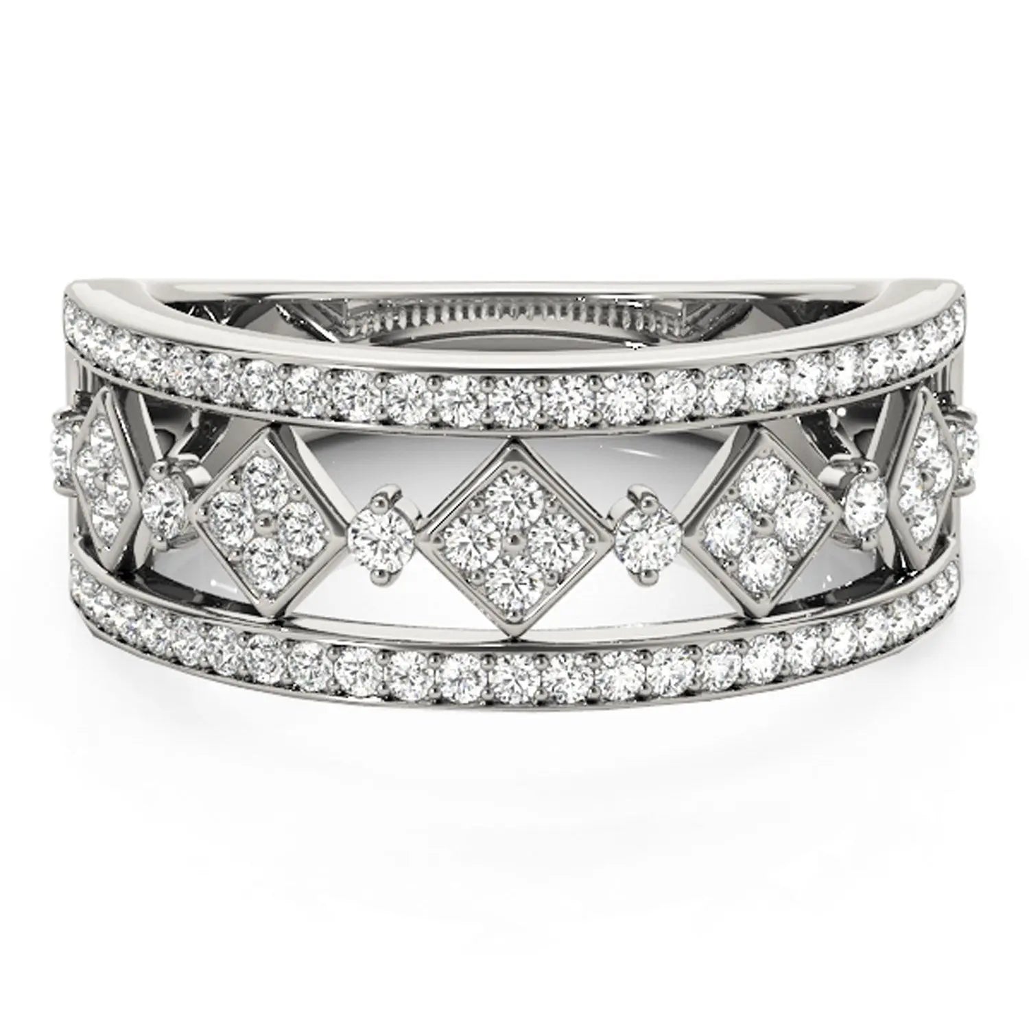 Diamond Studded Square Motif Ring in 14k White Gold (1/2 cttw) RCJ Rings  CELESTIA LUXE JEWELLERS