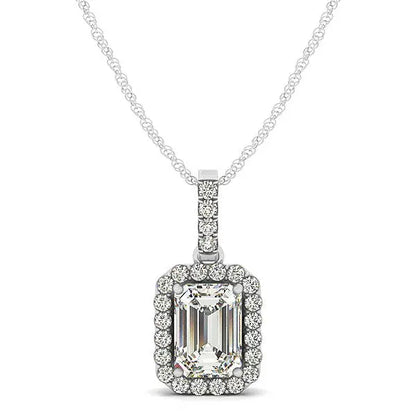 Halo Pendant With Emerald Center Diamond in 14k White Gold (1 1/5 cttw) RCJ Necklaces  CELESTIA LUXE JEWELLERS