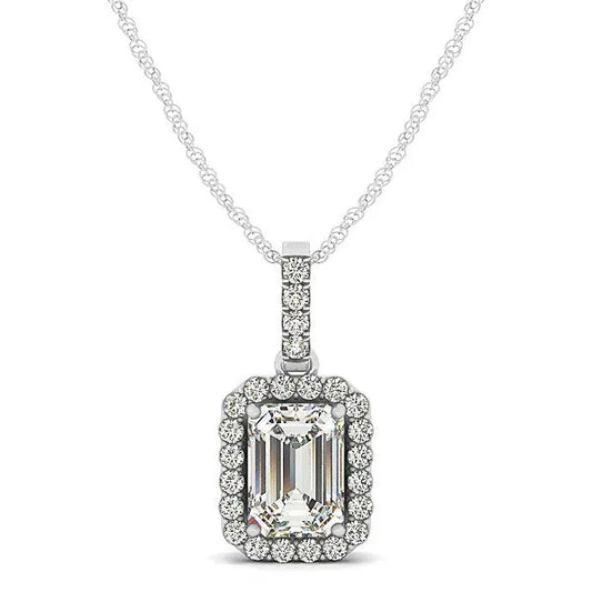 Halo Pendant With Emerald Center Diamond in 14k White Gold (1 1/5 cttw) RCJ Necklaces  CELESTIA LUXE JEWELLERS