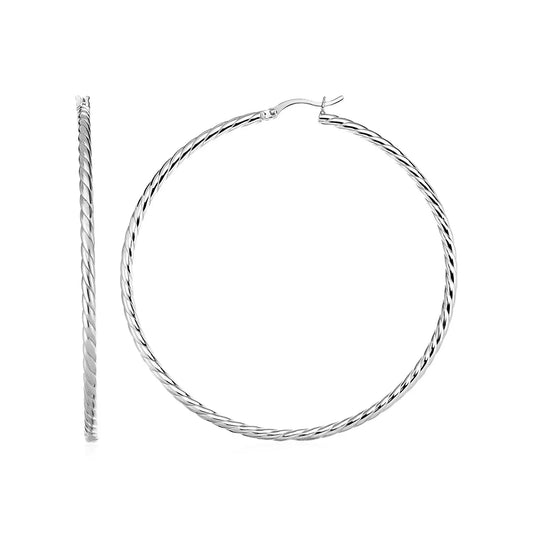Hoop Earrings with Twist Texture in Sterling Silver(50mm) RCJ Earrings  CELESTIA LUXE JEWELLERS