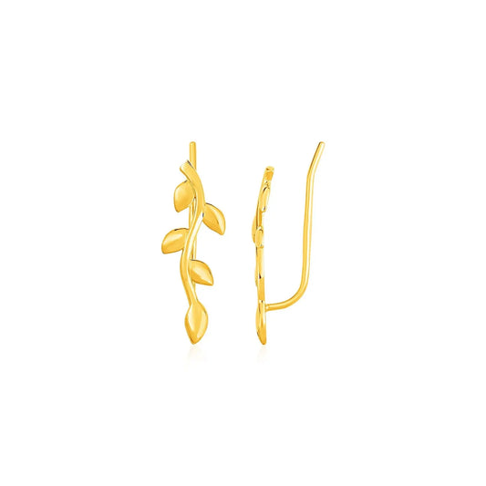 Leafy Branch Motif Climber Earrings in 14k Yellow Gold RCJ Earrings  CELESTIA LUXE JEWELLERS