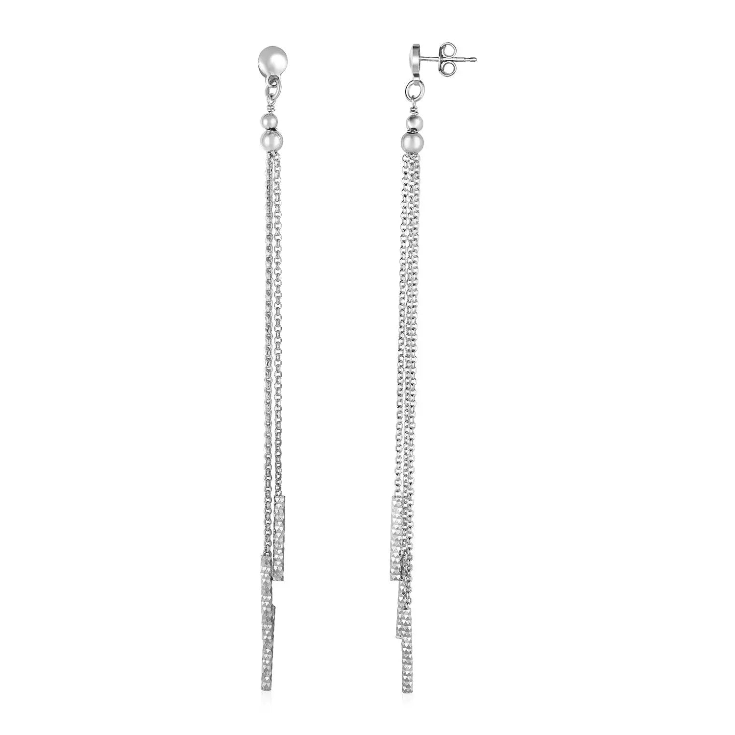 Long Chain Tassel and Textured Bar Drop Earrings in Sterling Silver RCJ Earrings  CELESTIA LUXE JEWELLERS