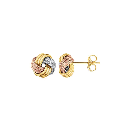 Love Knot Post Earrings in 14k Tri Color Gold RCJ Earrings  CELESTIA LUXE JEWELLERS