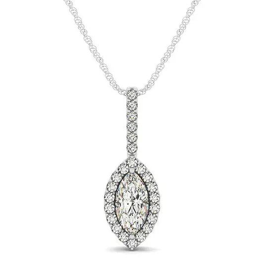 Marquis Shape Diamond Halo Pendant in 14k White Gold (2/3 cttw) RCJ Necklaces  CELESTIA LUXE JEWELLERS