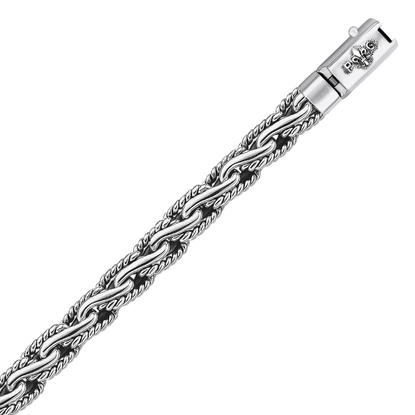 Oxidized Sterling Silver Mens Chain Bracelet in a Cable Motif (8.50 mm) RCJ Bracelets  CELESTIA LUXE JEWELLERS