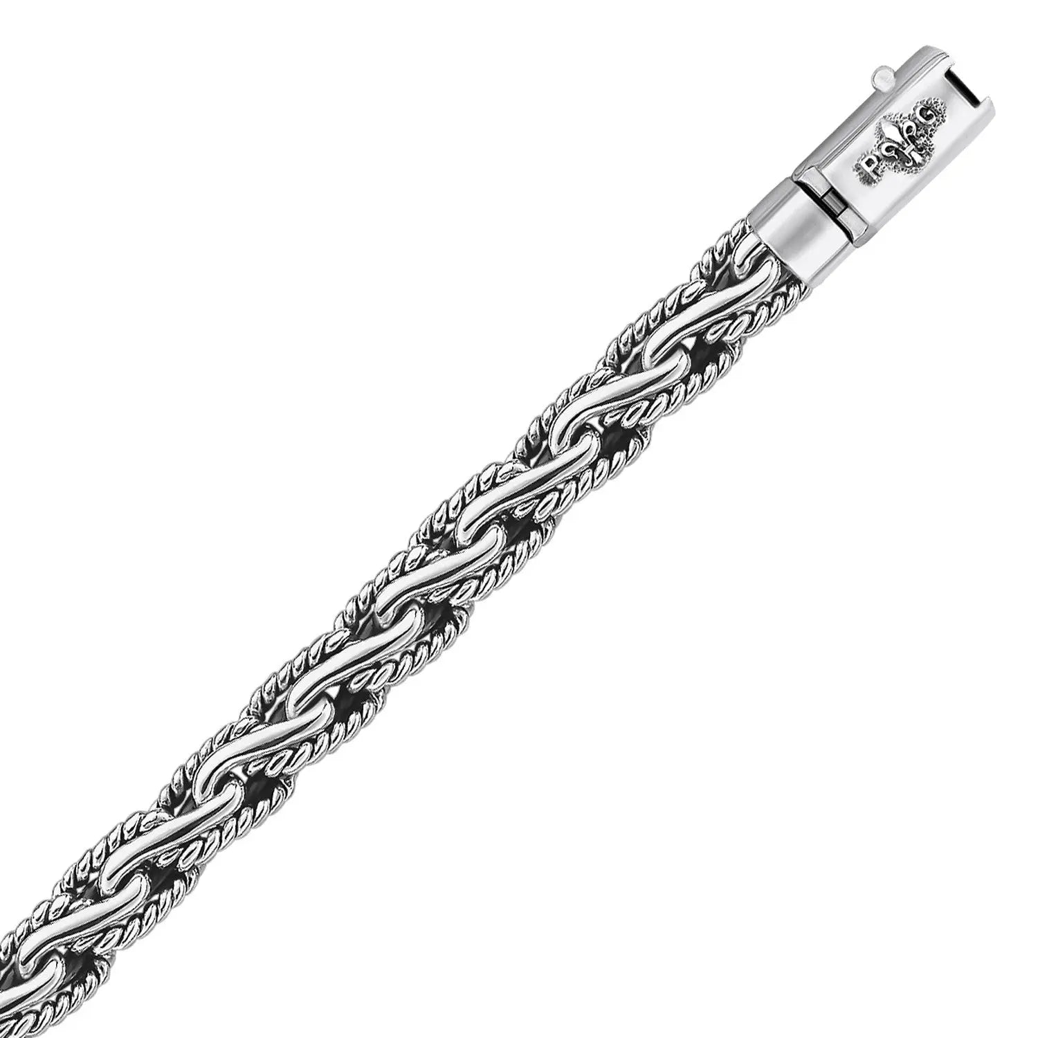 Oxidized Sterling Silver Mens Chain Bracelet in a Cable Motif (8.50 mm) RCJ Bracelets  CELESTIA LUXE JEWELLERS