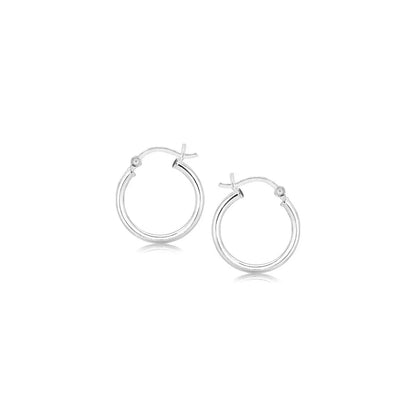 Polished Sterling Silver and Rhodium Plated Hoop Earrings (2x15mm) RCJ Earrings  CELESTIA LUXE JEWELLERS