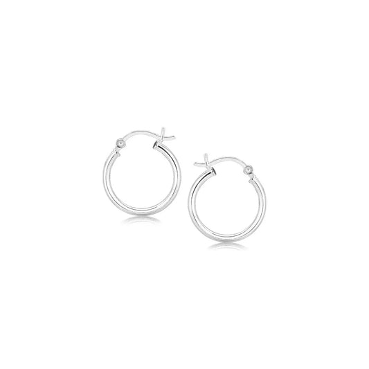 Polished Sterling Silver and Rhodium Plated Hoop Earrings (2x15mm) RCJ Earrings  CELESTIA LUXE JEWELLERS