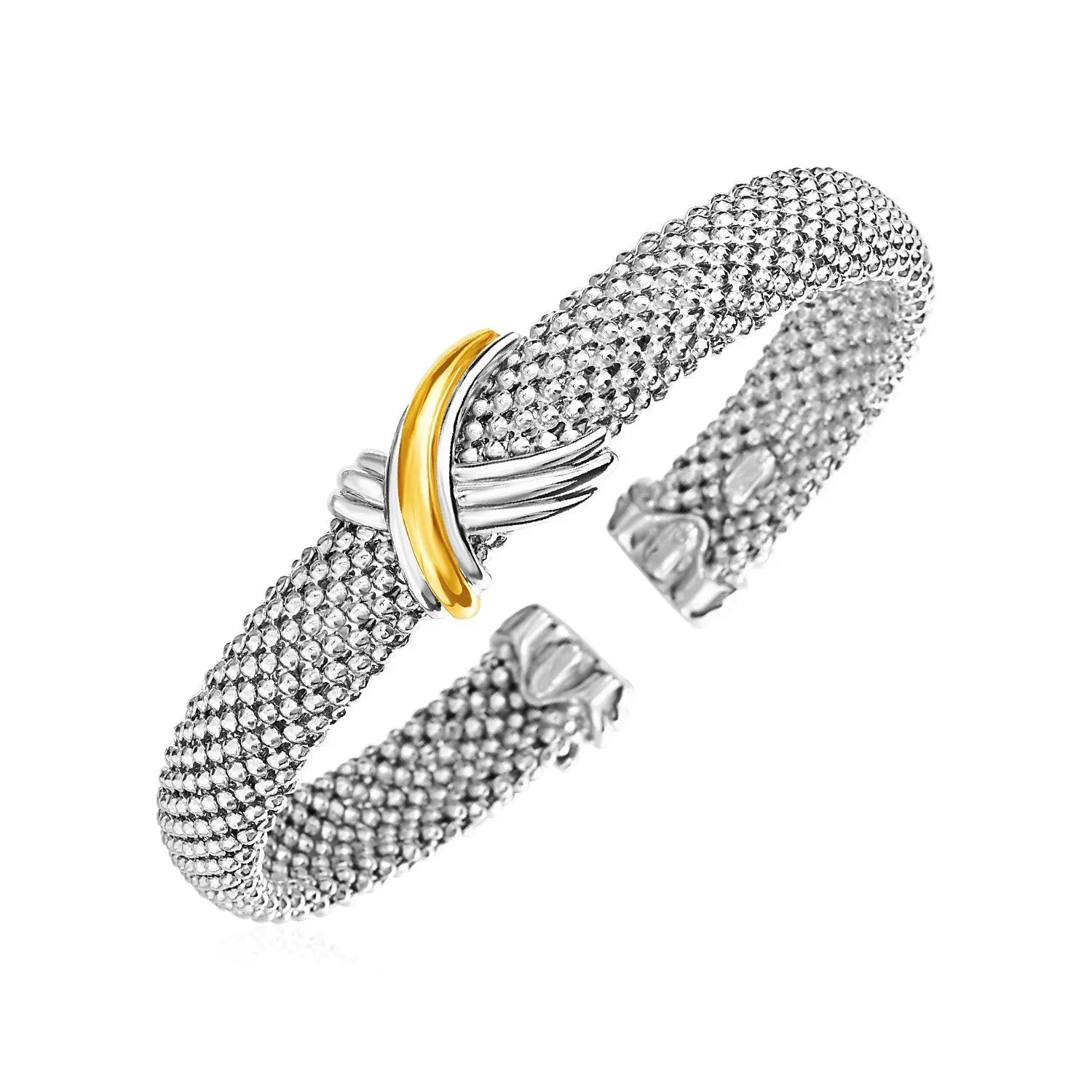 Popcorn Texture Cuff Bangle in Sterling Silver and 18k Yellow Gold (10.00 mm) RCJ Bangles  CELESTIA LUXE JEWELLERS