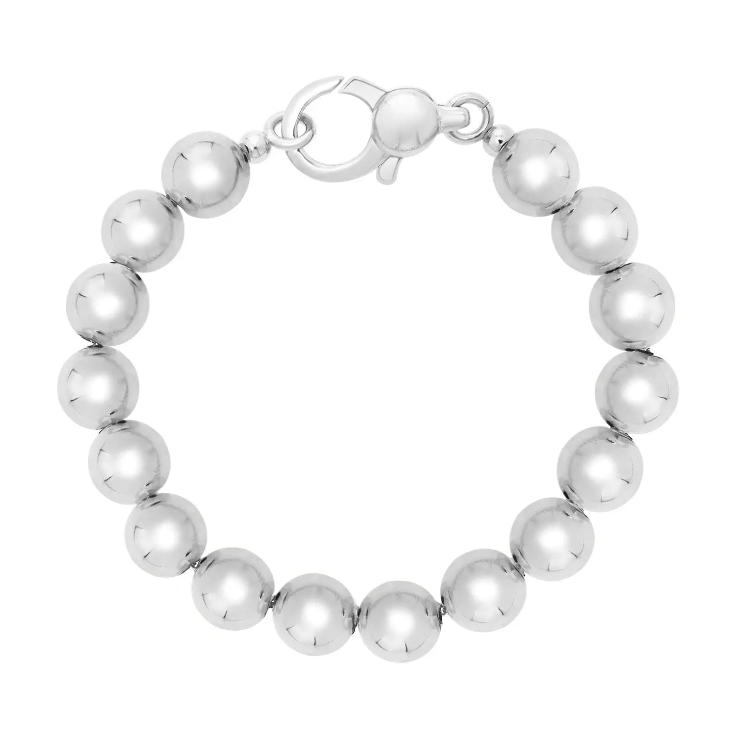 Rhodium Plated Sterling Silver Bold Bead Bracelet (10.00 mm) RCJ Bracelets  CELESTIA LUXE JEWELLERS