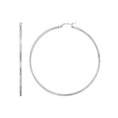 Ridge Textured Hoop Earrings in Sterling Silver(2x50mm) RCJ Earrings  CELESTIA LUXE JEWELLERS