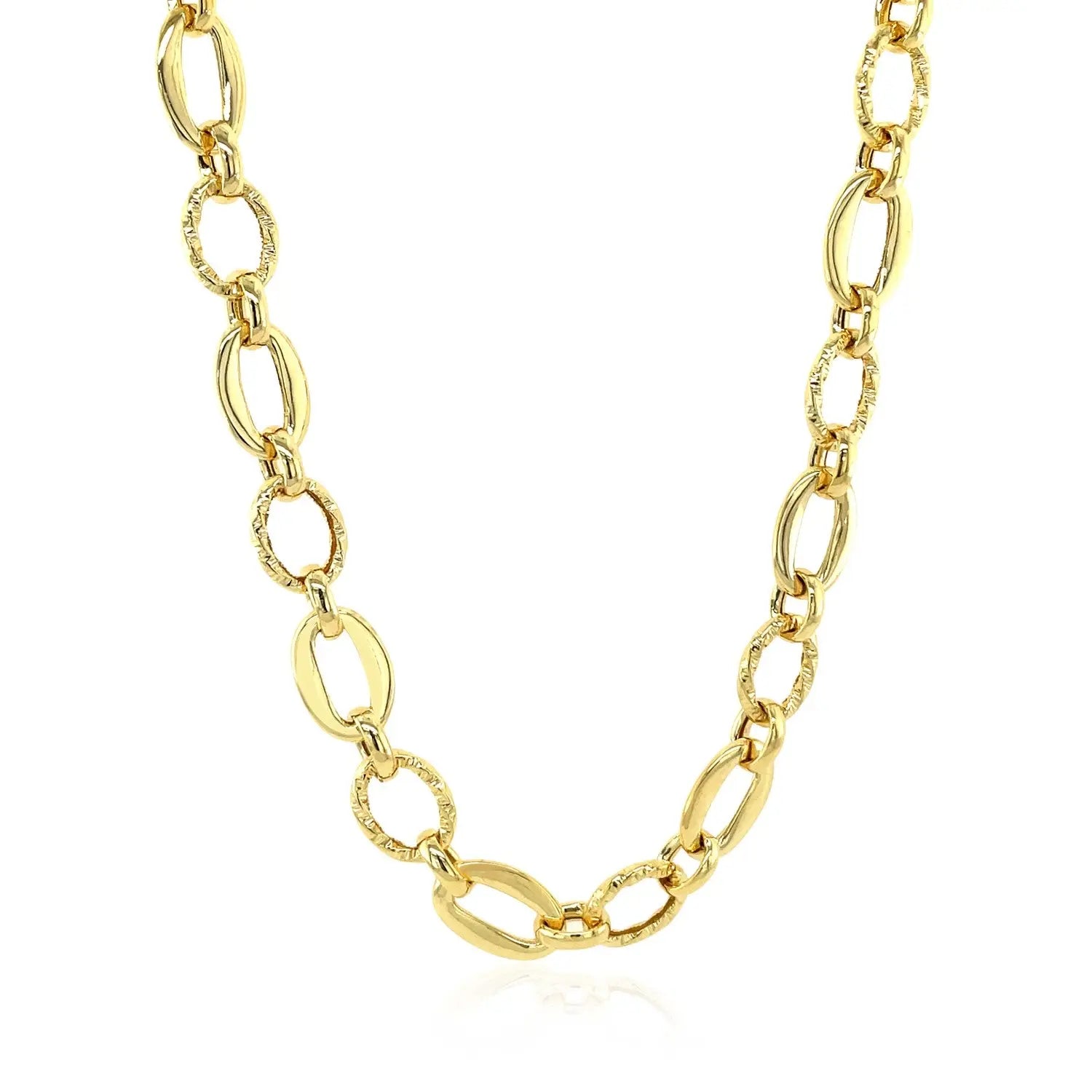 Shiny and Textured Oval Link Necklace in 14k Yellow Gold RCJ Necklaces  CELESTIA LUXE JEWELLERS