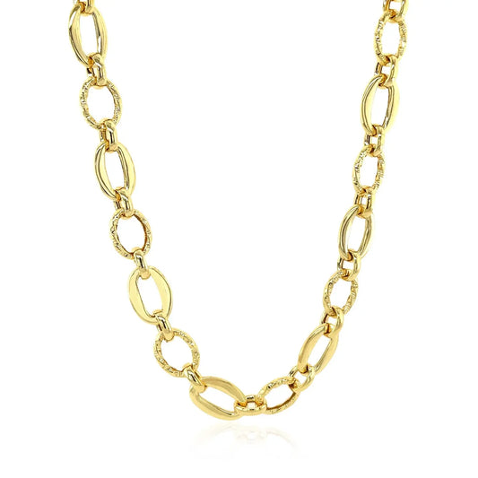 Shiny and Textured Oval Link Necklace in 14k Yellow Gold RCJ Necklaces  CELESTIA LUXE JEWELLERS