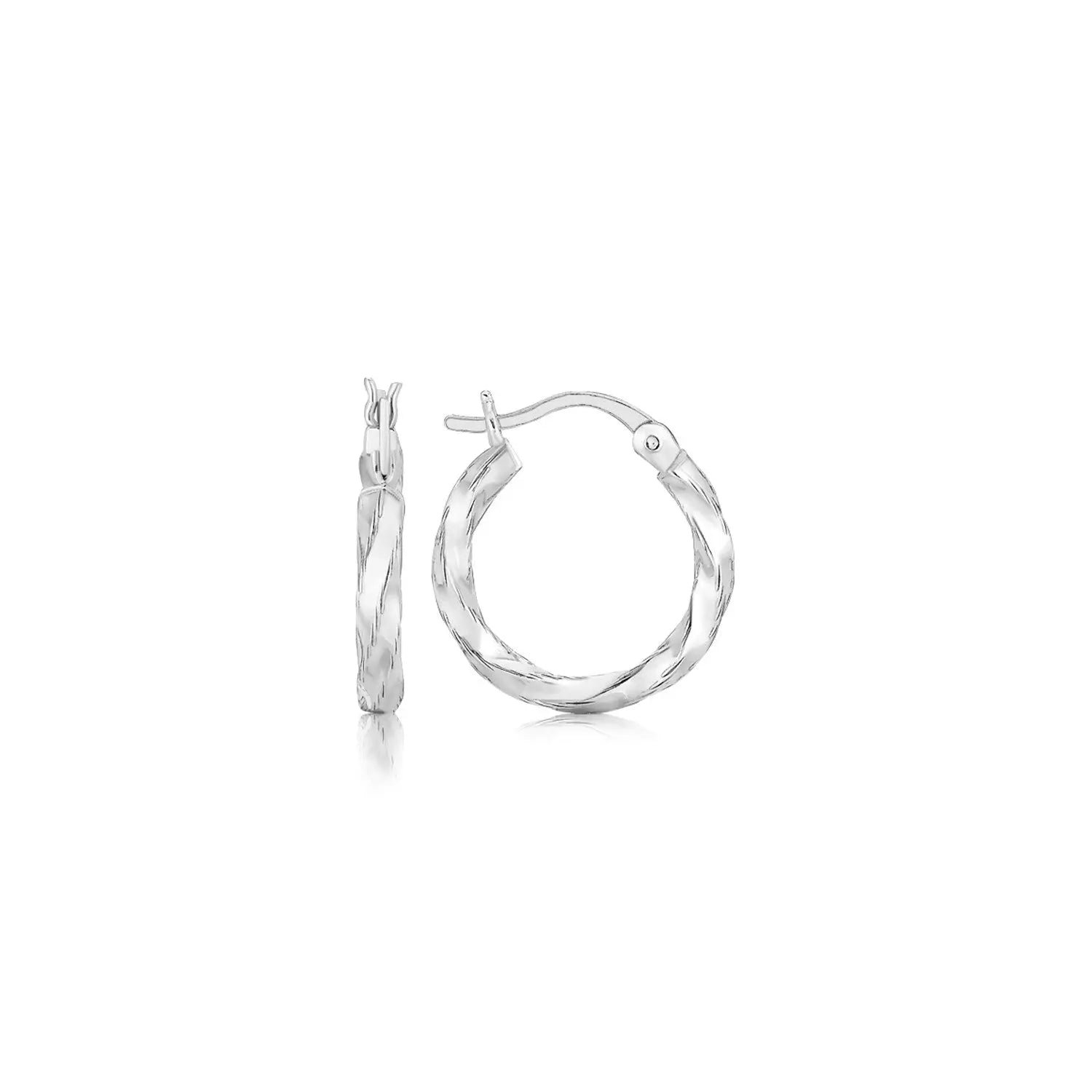 Spiral Style Polished Hoop Earrings in Sterling Silver(3x15mm) RCJ Earrings  CELESTIA LUXE JEWELLERS