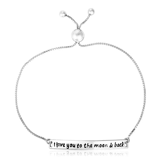 Sterling Silver Adjustable I Love You to the Moon and Back Bracelet (1.20 mm) RCJ Bracelets  CELESTIA LUXE JEWELLERS