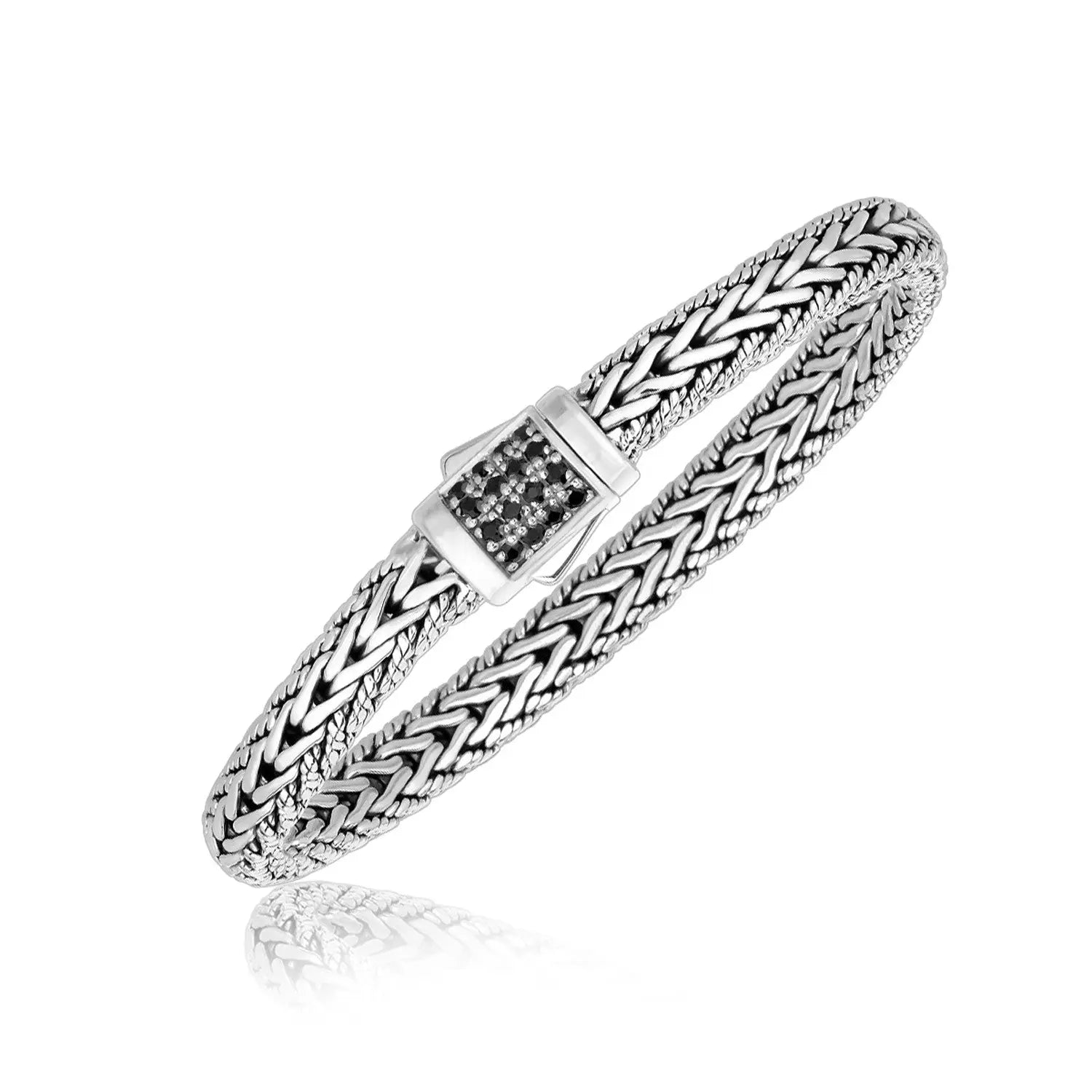 Sterling Silver Braided Style Mens Bracelet with Black Sapphire Accents(1.70 mm) RCJ Bracelets  CELESTIA LUXE JEWELLERS