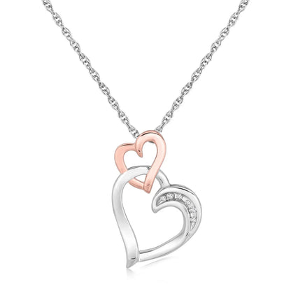 Sterling Silver Cascading Dual Heart Diamond Accented Pendant (.02 cttw) RCJ Pendants  CELESTIA LUXE JEWELLERS