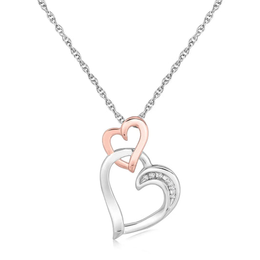 Sterling Silver Cascading Dual Heart Diamond Accented Pendant (.02 cttw) RCJ Pendants  CELESTIA LUXE JEWELLERS