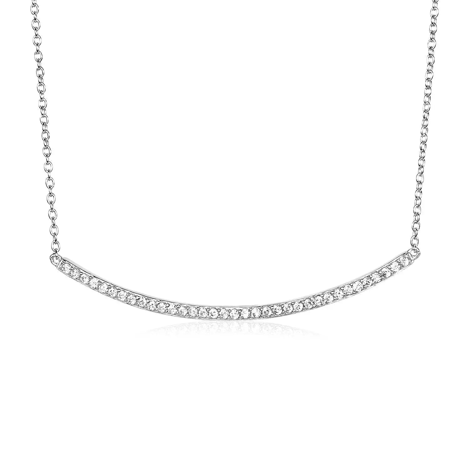 Sterling Silver Curved Bar Necklace with Cubic Zirconias RCJ Necklaces  CELESTIA LUXE JEWELLERS