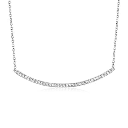 Sterling Silver Curved Bar Necklace with Cubic Zirconias RCJ Necklaces  CELESTIA LUXE JEWELLERS