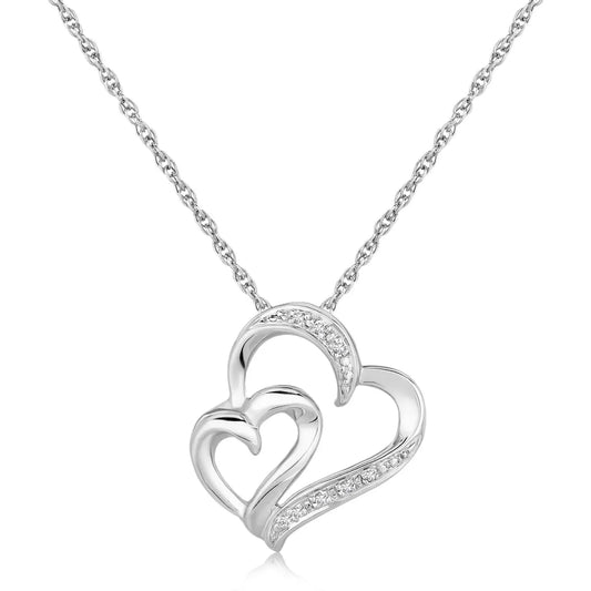 Sterling Silver Diamond Accented Dual Fancy Heart Pendant (.02 cttw) RCJ Pendants  CELESTIA LUXE JEWELLERS