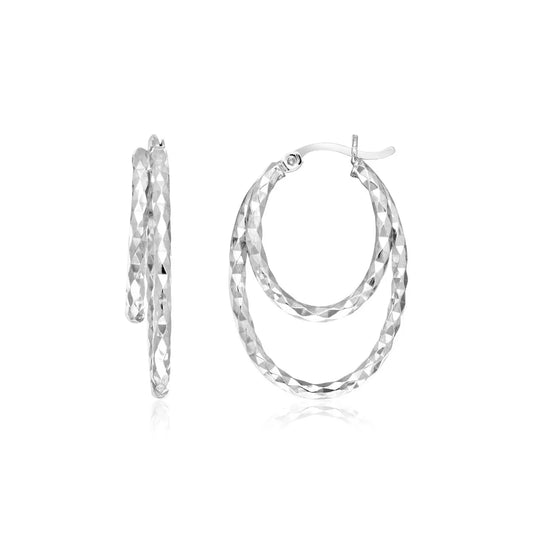 Sterling Silver Double Oval Textured Hoop Earrings RCJ Earrings  CELESTIA LUXE JEWELLERS