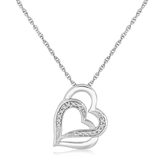 Sterling Silver Dual Heart Motif Pendant with Diamonds (.06 cttw) RCJ Pendants  CELESTIA LUXE JEWELLERS