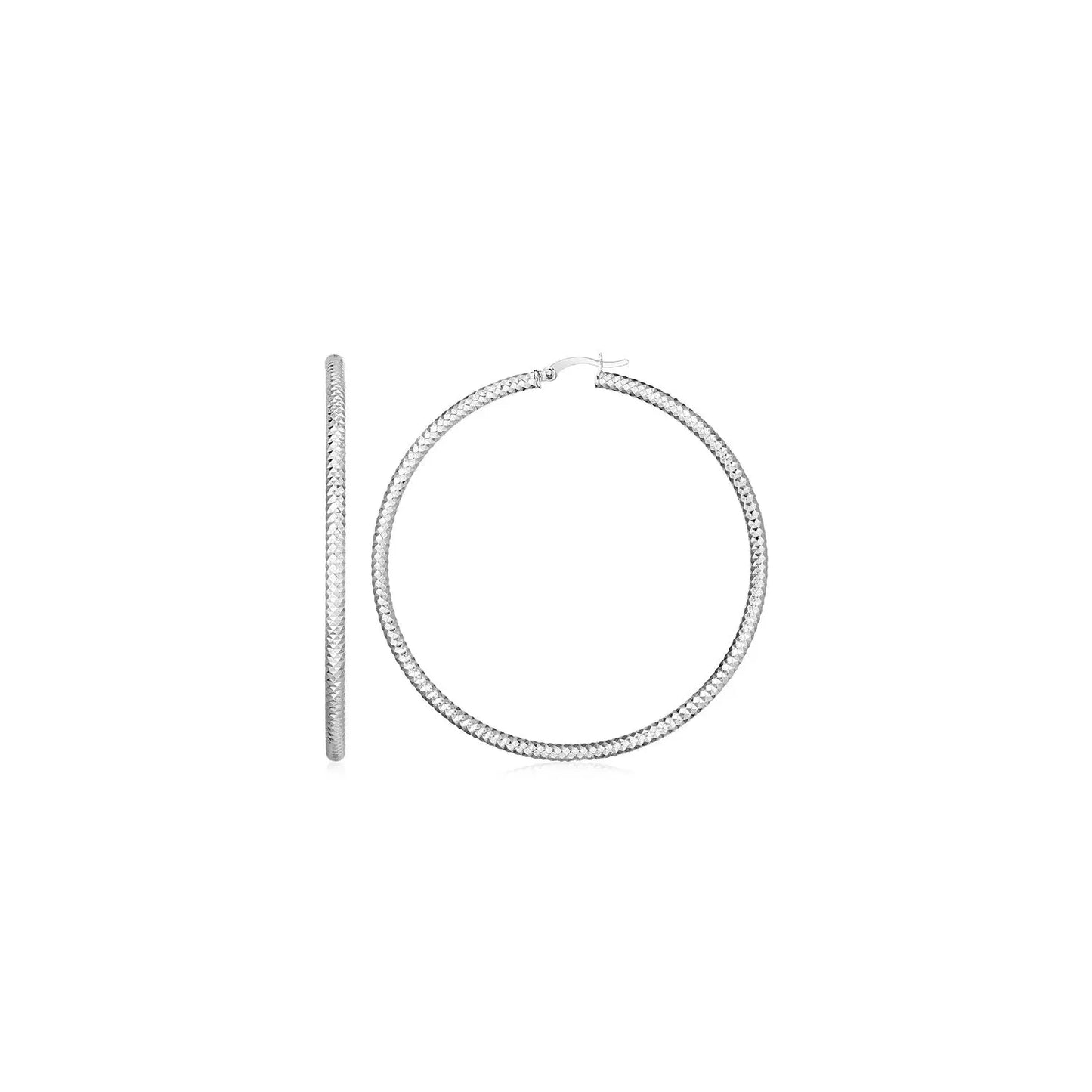 Sterling Silver Large Hoop Earrings with Braid Texture(3x20mm) RCJ Earrings  CELESTIA LUXE JEWELLERS