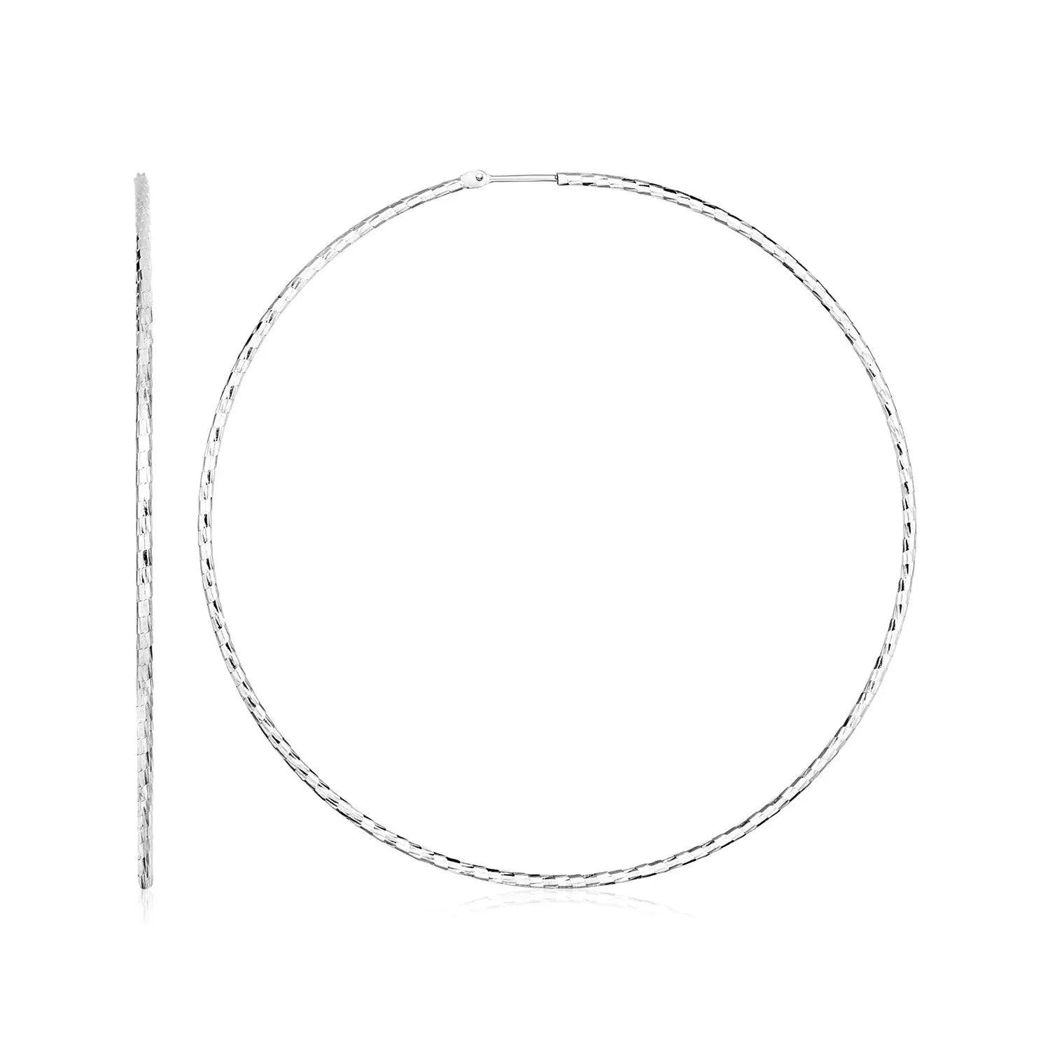 Sterling Silver Large Textured Round Hoop Earrings(1.6x60mm) RCJ Earrings  CELESTIA LUXE JEWELLERS