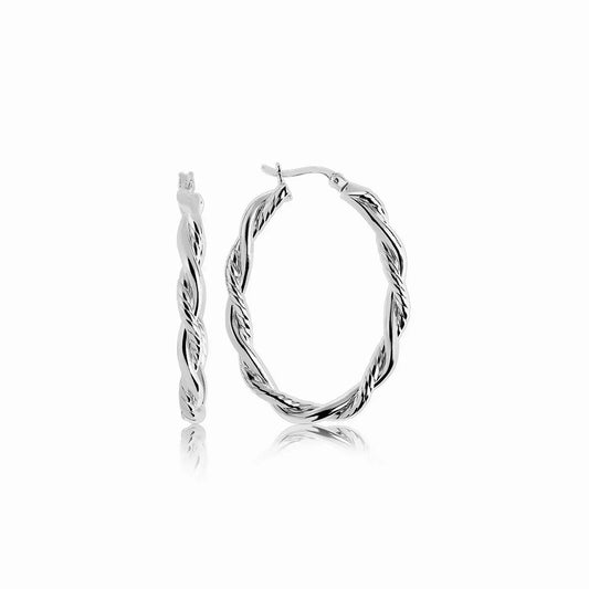 Sterling Silver Oval Hoop Braided Diamond Cut Earrings(4x22mm) RCJ Earrings  CELESTIA LUXE JEWELLERS