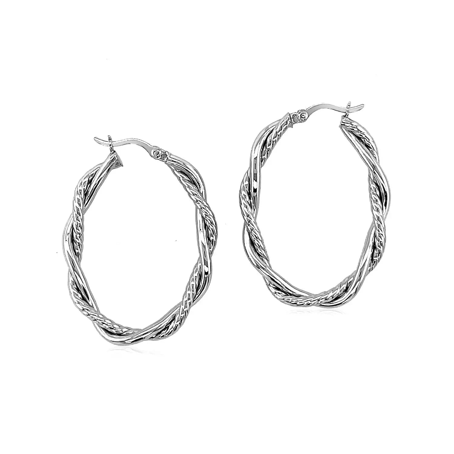 Sterling Silver Oval Hoop Braided Diamond Cut Earrings(4x22mm) RCJ Earrings  CELESTIA LUXE JEWELLERS