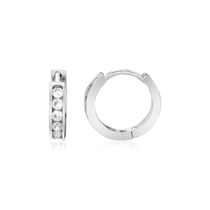 Sterling Silver Petite Hoop Earrings with Cubic Zirconias(3x10mm) RCJ Earrings  CELESTIA LUXE JEWELLERS