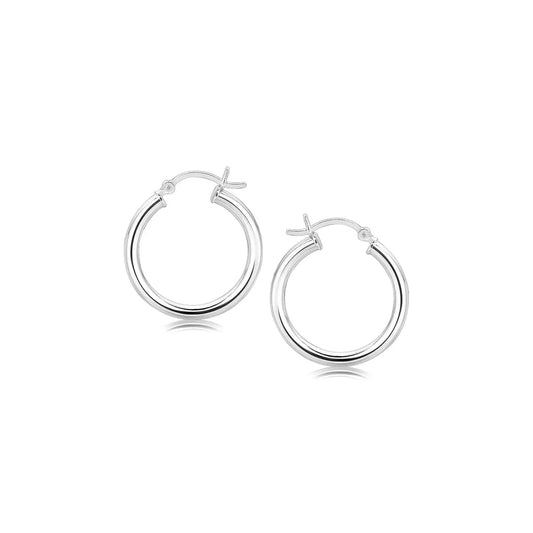 Sterling Silver Polished Hoop Motif Earrings with Rhodium Plating (3x20mm) RCJ Earrings  CELESTIA LUXE JEWELLERS