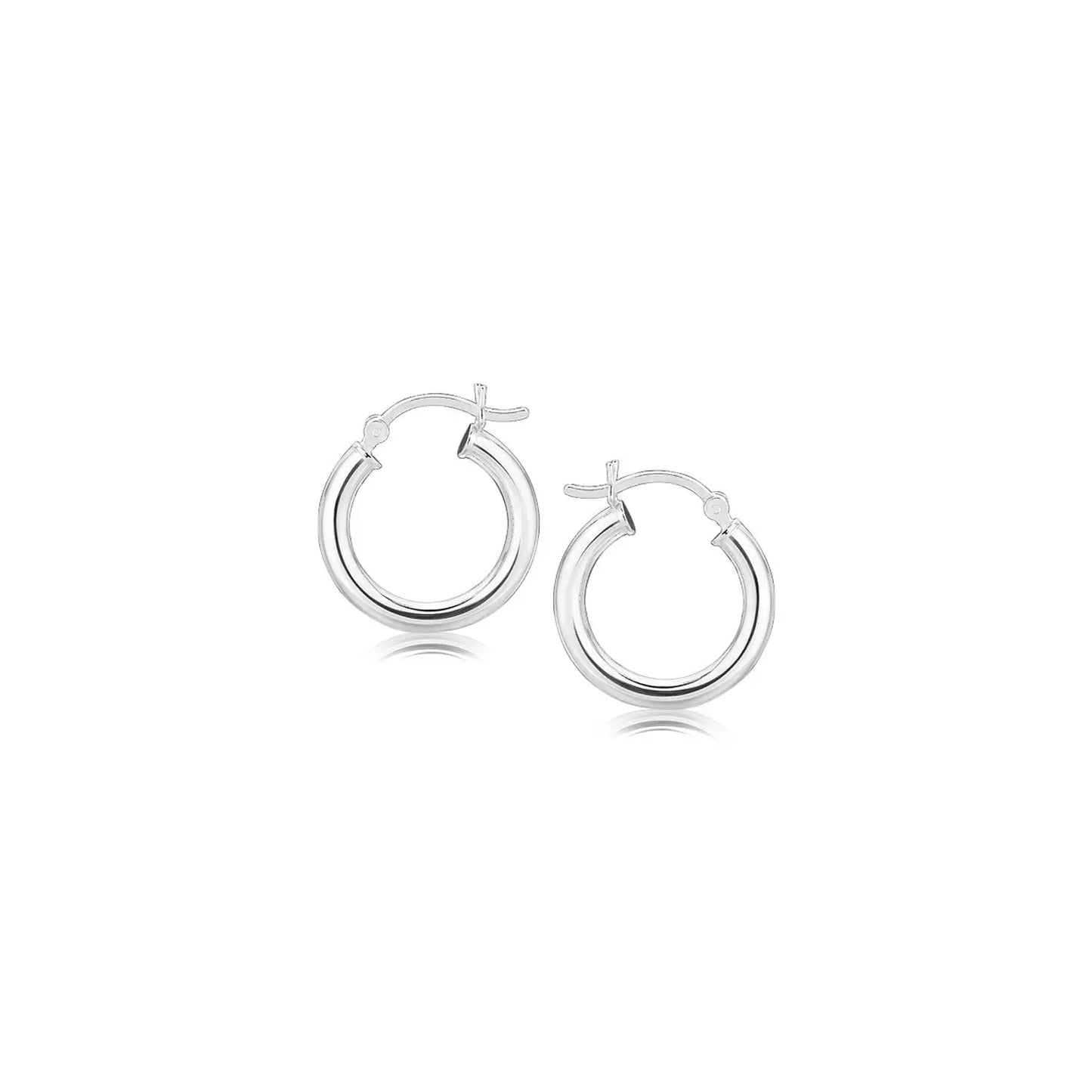 Sterling Silver Polished Hoop Style Earrings with Rhodium Plating (3x15mm) RCJ Earrings  CELESTIA LUXE JEWELLERS