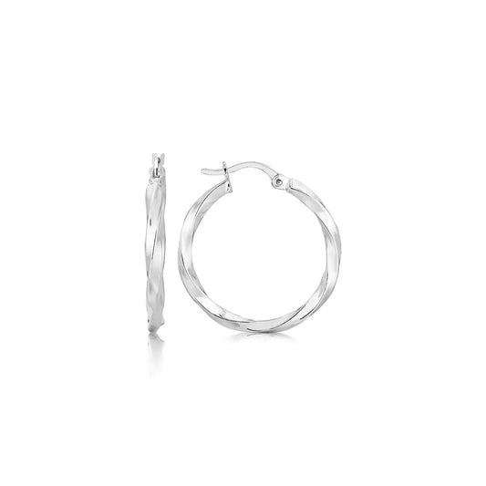 Sterling Silver Polished Spiral Motif Hoop Earrings(3x25mm) RCJ Earrings  CELESTIA LUXE JEWELLERS