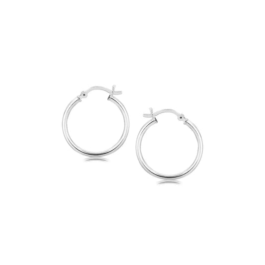 Sterling Silver Polished Thin Hoop Earrings with Rhodium Plating (2x20mm) RCJ Earrings  CELESTIA LUXE JEWELLERS