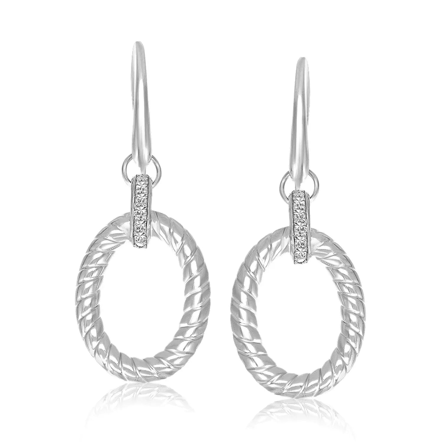 Sterling Silver Rhodium Finished Diamond Embellished Oval Rope Drop Earrings RCJ Earrings  CELESTIA LUXE JEWELLERS
