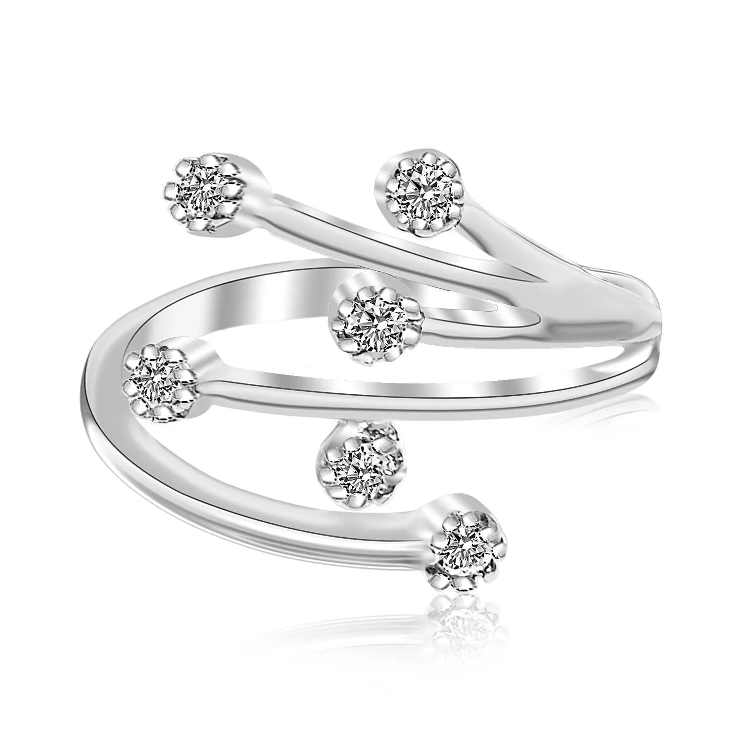Sterling Silver Rhodium Finished White Cubic Zirconia Embellished Toe Ring RCJ Toe Rings  CELESTIA LUXE JEWELLERS