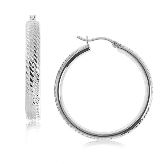 Sterling Silver Rhodium Plated Hoop Marquise Motif Diamond Cut  Earrings(3x30mm) RCJ Earrings  CELESTIA LUXE JEWELLERS