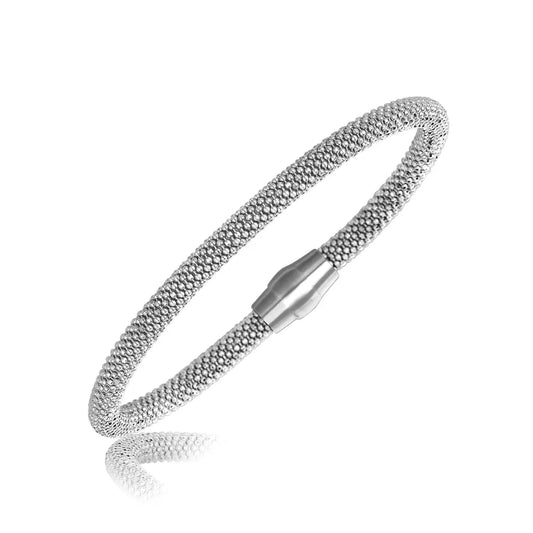 Sterling Silver Rhodium Plated Popcorn Motif Bangle (4.80 mm) RCJ Bangles  CELESTIA LUXE JEWELLERS