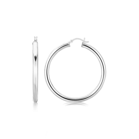 Sterling Silver Rhodium Plated Thick Large Polished Hoop Design Earrings(4x40mm) RCJ Earrings  CELESTIA LUXE JEWELLERS