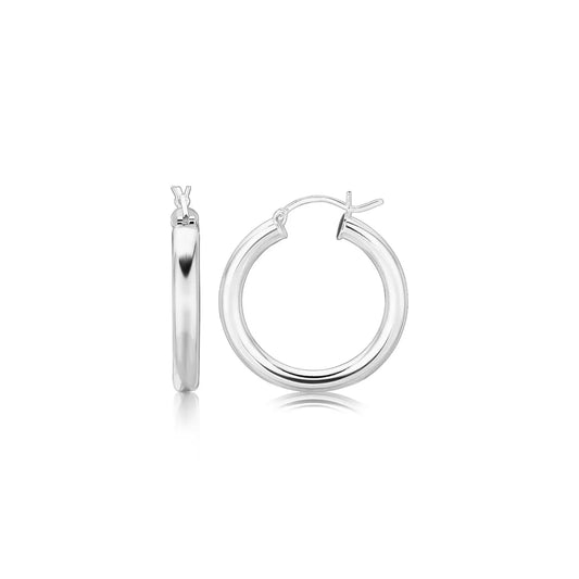 Sterling Silver Rhodium Plated Thick Style Polished Hoop Earrings (4x25mm) RCJ Earrings  CELESTIA LUXE JEWELLERS