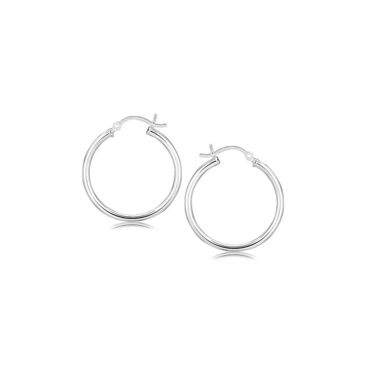 Sterling Silver Rhodium Plated Thin and Polished Hoop Motif Earrings (2x25mm) RCJ Earrings  CELESTIA LUXE JEWELLERS