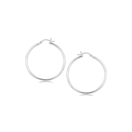 Sterling Silver Rhodium Plated Thin and Polished Hoop Style Earrings (2x35mm) RCJ Earrings  CELESTIA LUXE JEWELLERS