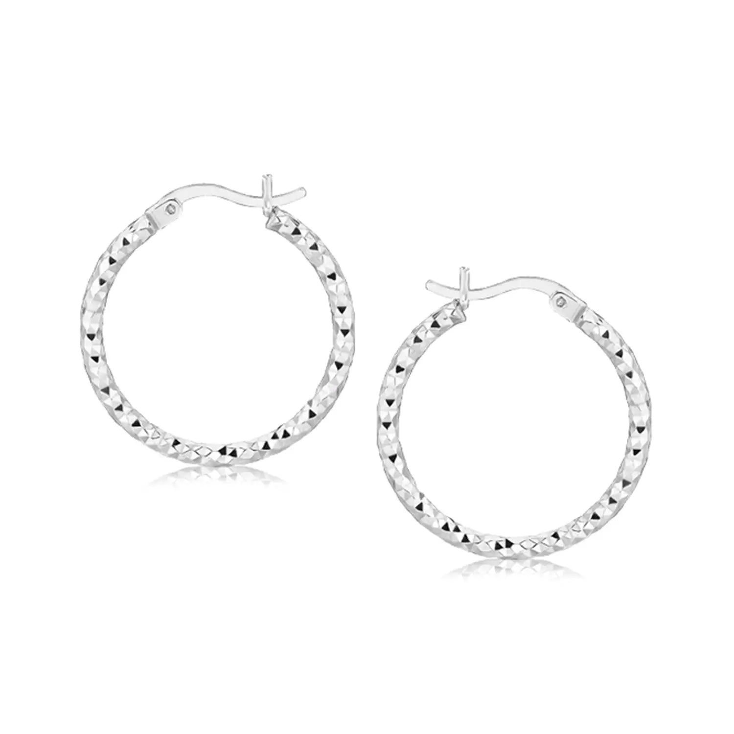Sterling Silver Rhodium Plated Weave Like Hoop Style Earrings(2x20mm) RCJ Earrings  CELESTIA LUXE JEWELLERS