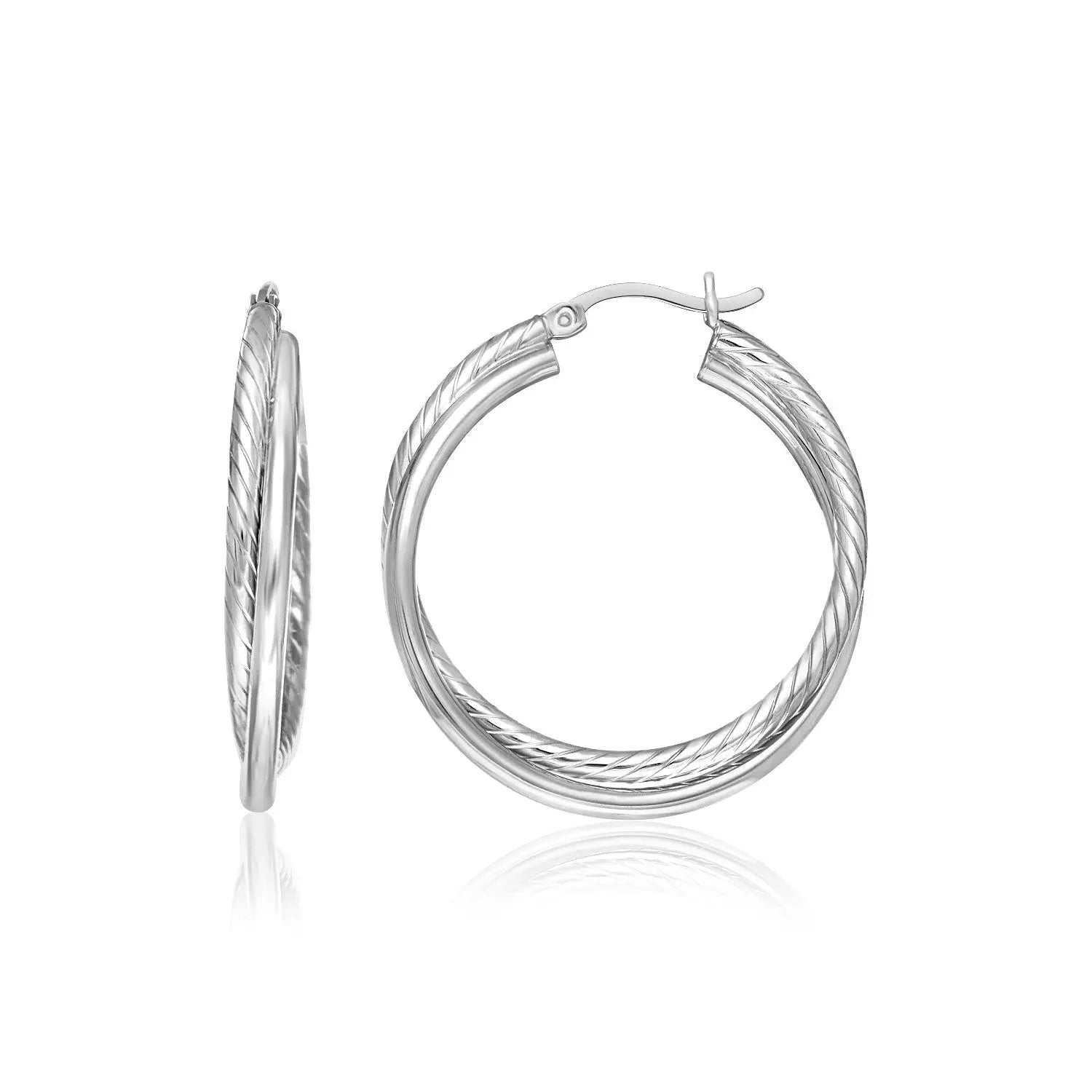 Sterling Silver Ridged Hoop Earrings with Textured Design RCJ Earrings  CELESTIA LUXE JEWELLERS