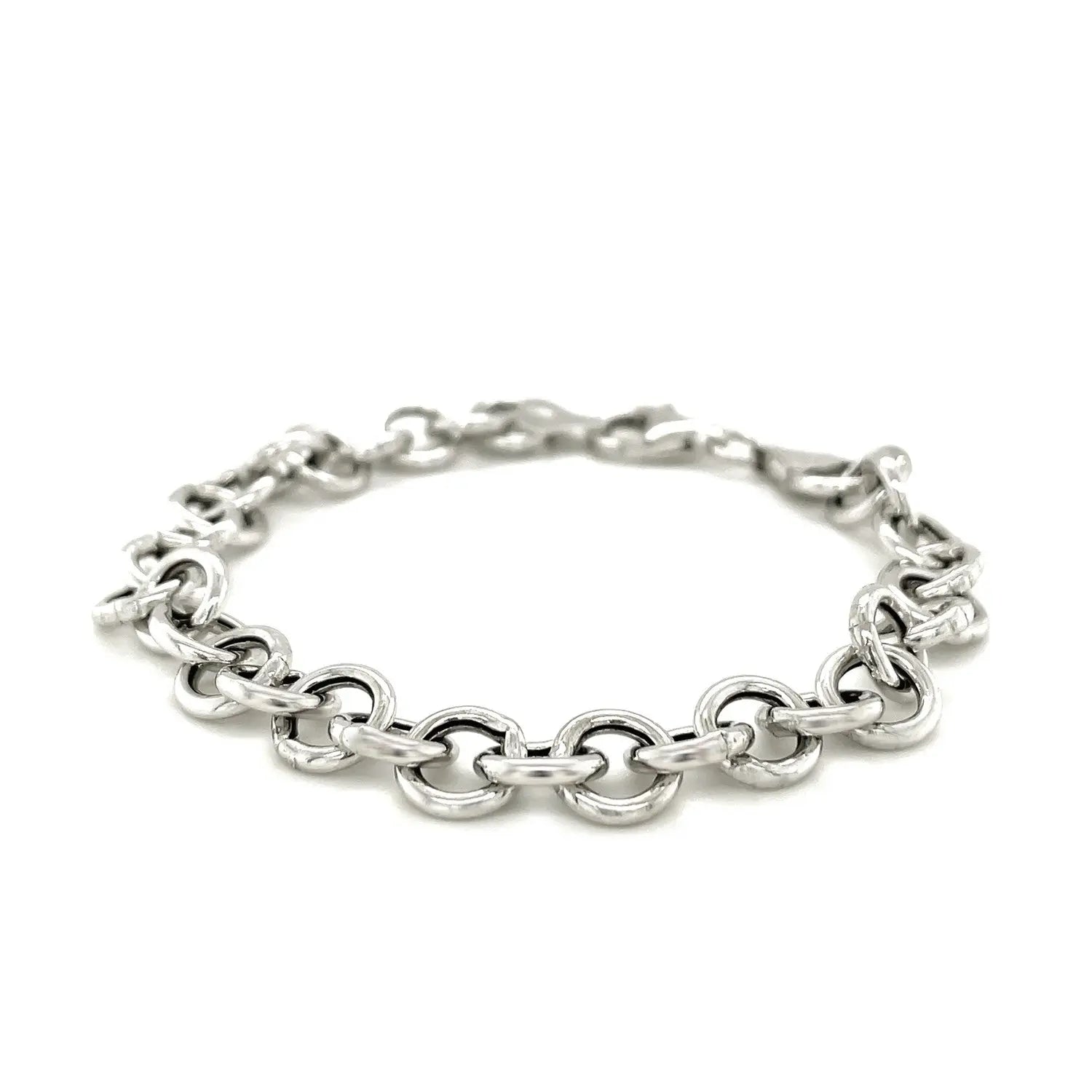 Sterling Silver Rolo Style Polished Charm Bracelet with Rhodium Plating(8.15 mm) RCJ Bracelets  CELESTIA LUXE JEWELLERS