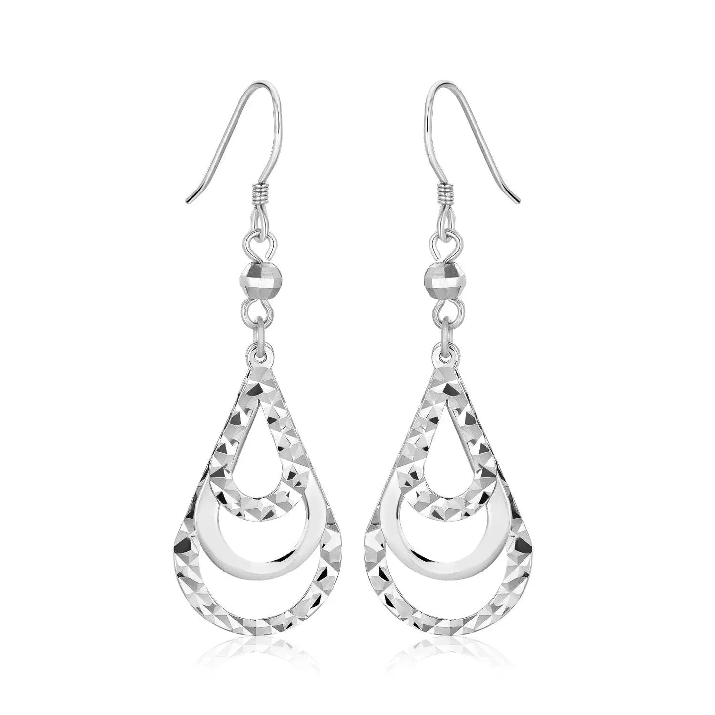 Sterling Silver Textured Graduated Open Teardrop Dangling Style Earrings RCJ Earrings  CELESTIA LUXE JEWELLERS