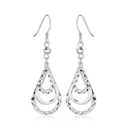 Sterling Silver Textured Graduated Open Teardrop Dangling Style Earrings RCJ Earrings  CELESTIA LUXE JEWELLERS