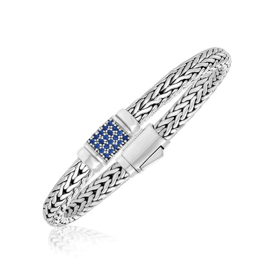 Sterling Silver Weave Motif Bracelet with Blue Sapphire Embellishments (7.00 mm) RCJ Bracelets  CELESTIA LUXE JEWELLERS